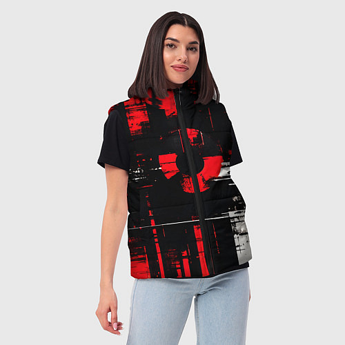 Женский жилет Красно-белый гранж на чёрном фоне / 3D-Красный – фото 3