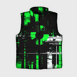 Женский жилет Зелёно-белый гранж на чёрном фоне, цвет: 3D-черный