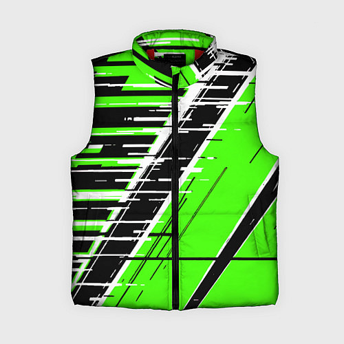 Женский жилет Чёрно-белые глитч полосы на зелёном фоне / 3D-Красный – фото 1
