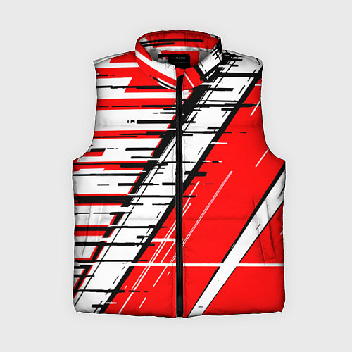 Женский жилет Чёрно-белые глитч полосы на красном фоне / 3D-Светло-серый – фото 1