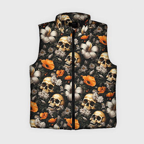 Женский жилет Маки и черепа / 3D-Черный – фото 1