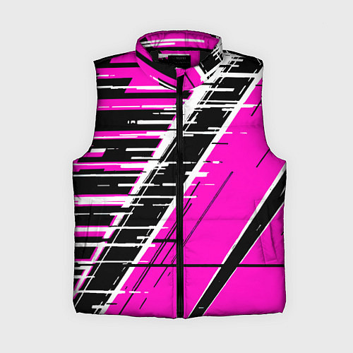Женский жилет Чёрно-белые глитч полосы на розовом фоне / 3D-Черный – фото 1
