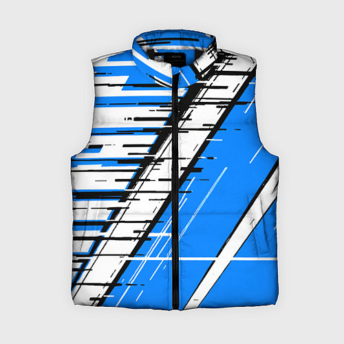 Женский жилет Чёрно-белые глитч полосы на синем фоне / 3D-Черный – фото 1