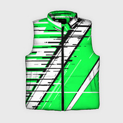 Женский жилет Чёрно-белые глитч полосы на зелёном фоне, цвет: 3D-черный