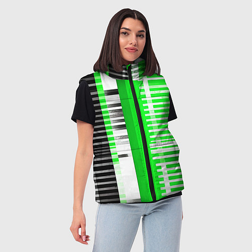 Женский жилет Белые полосы на зелёно-чёрном фоне / 3D-Красный – фото 3