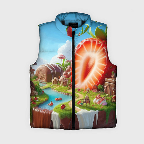 Женский жилет Клубничная планета - нейроарт фантазия / 3D-Черный – фото 1