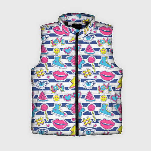 Женский жилет Полосатый паттерн с яркими молодежными стикерами / 3D-Черный – фото 1