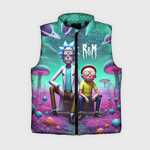 Женский жилет Рик и Морту на сказочной грибной планете - нейроар / 3D-Черный – фото 1