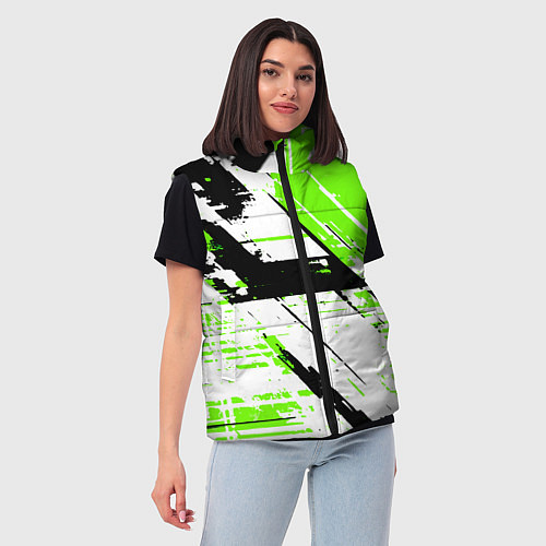 Женский жилет Diagonal black and green stripes on a white backgr / 3D-Красный – фото 3