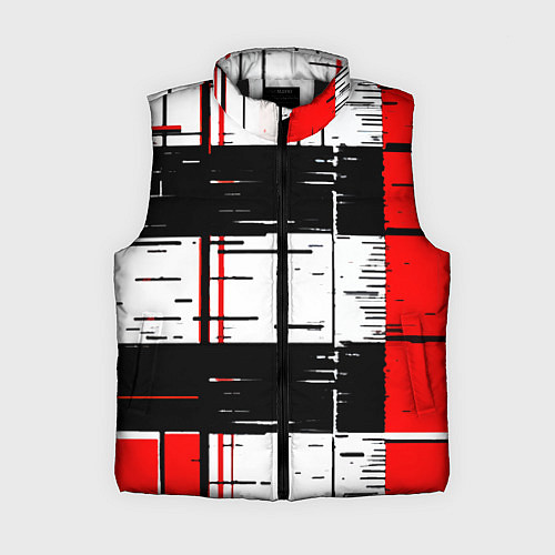 Женский жилет Чёрные и красные полосы на белом фоне / 3D-Черный – фото 1