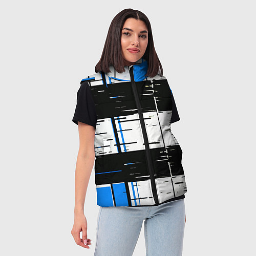 Женский жилет Синие и чёрные полосы на белом фоне / 3D-Красный – фото 3