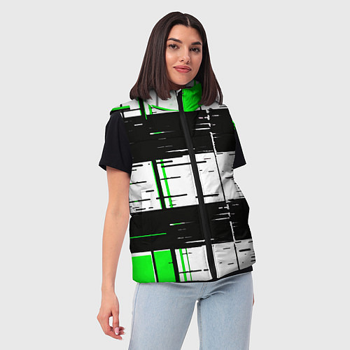 Женский жилет Зелёные и чёрные полосы на белом фоне / 3D-Красный – фото 3