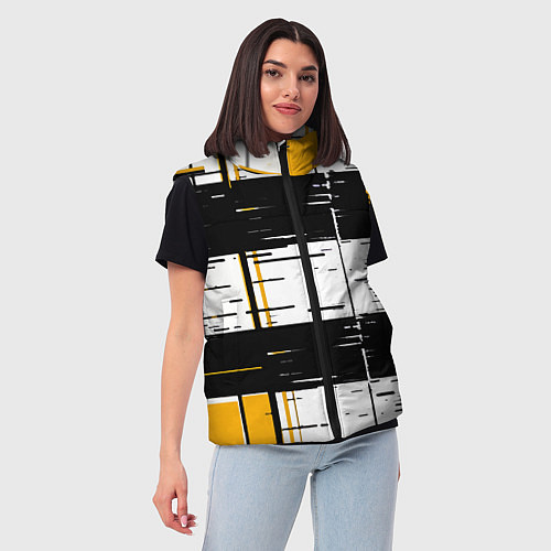 Женский жилет Жёлтые и чёрные полосы на белом фоне / 3D-Красный – фото 3