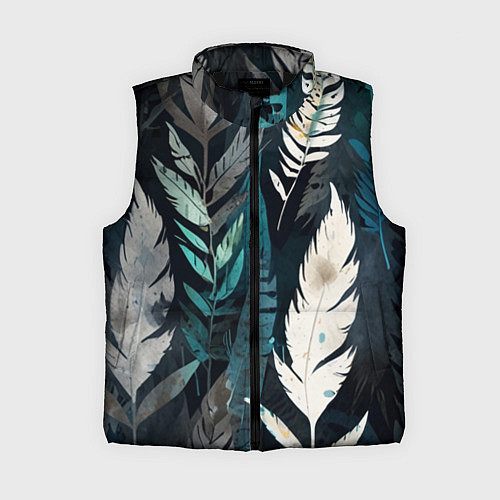 Женский жилет Перья и листья / 3D-Черный – фото 1