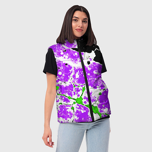 Женский жилет Зелёно-фиолетовая абстракция на чёрном фоне / 3D-Красный – фото 3