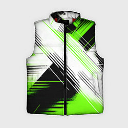 Женский жилет Диагональные бело-зелёные линии на чёрном фоне
