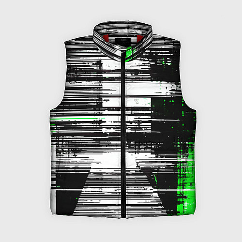 Женский жилет Горизонтальные чёрные линии на бело-зелёном фоне / 3D-Красный – фото 1