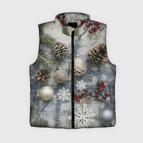 Женский жилет Новогодние игрушки и шишки / 3D-Красный – фото 1
