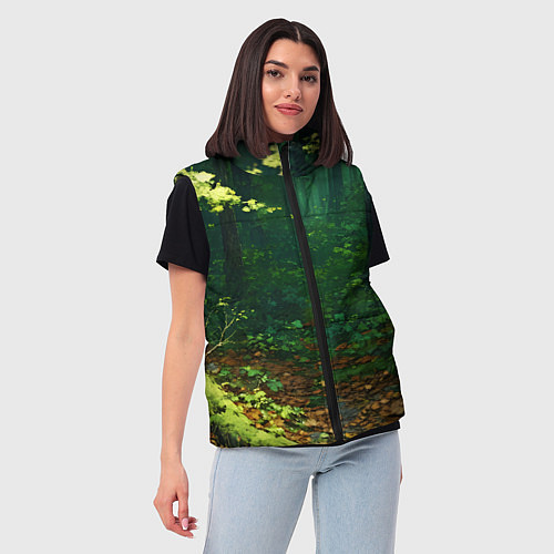 Женский жилет Зелёный летний лес / 3D-Красный – фото 3