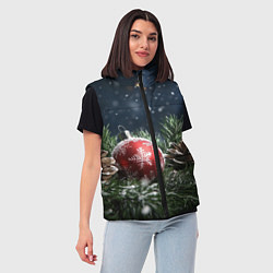 Женский жилет Новогодний шар и шишка, цвет: 3D-красный — фото 2