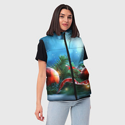 Женский жилет Красные игрушки новогодние, цвет: 3D-светло-серый — фото 2