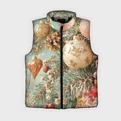 Женский жилет Елочные новогодние игрушки, цвет: 3D-черный