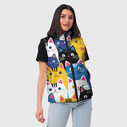Женский жилет Много цветных котиков / 3D-Красный – фото 3