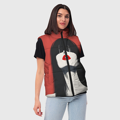 Женский жилет Девушка на красном фоне / 3D-Красный – фото 3