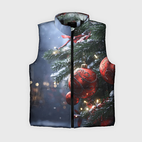 Женский жилет Красные новогодние шары с узорами / 3D-Черный – фото 1