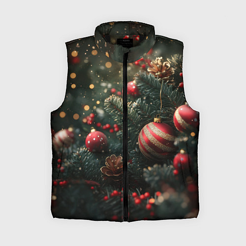 Женский жилет Новый год - шарики / 3D-Черный – фото 1