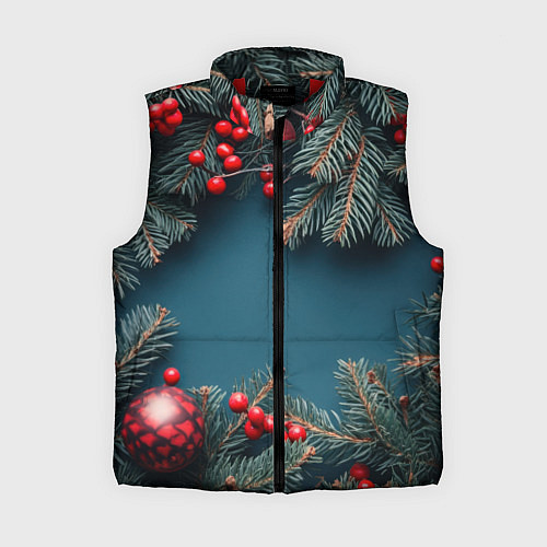Женский жилет Новогодний фон и рябина / 3D-Красный – фото 1