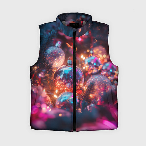 Женский жилет Новогодние шары и фиолетовые блески / 3D-Светло-серый – фото 1