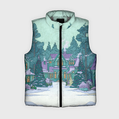 Женский жилет Новый год - двор / 3D-Светло-серый – фото 1