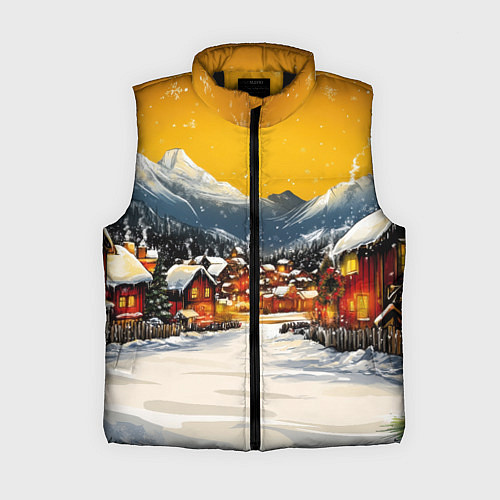 Женский жилет Ламповый новый год - домики / 3D-Черный – фото 1