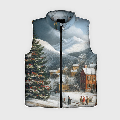 Женский жилет Новогодняя огромная елка и маленькие домики / 3D-Светло-серый – фото 1