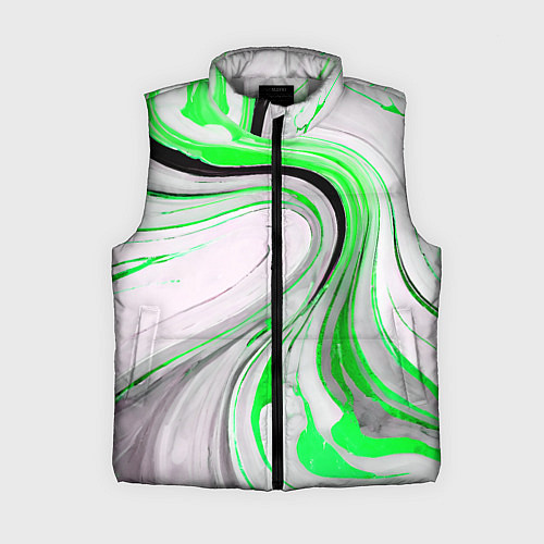 Женский жилет Волнистые чёрно-зелёные линии на белом фоне / 3D-Светло-серый – фото 1