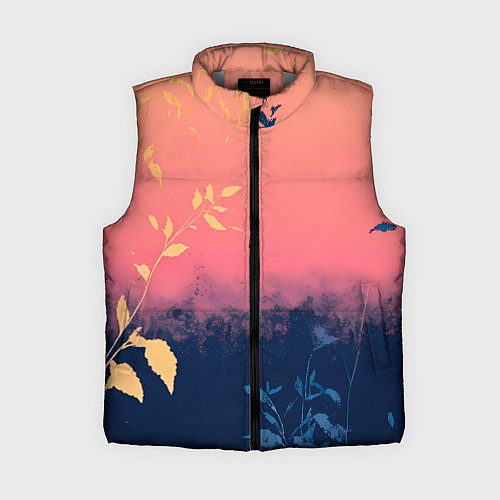 Женский жилет Листья на сине-розовом фоне - нейросеть / 3D-Светло-серый – фото 1