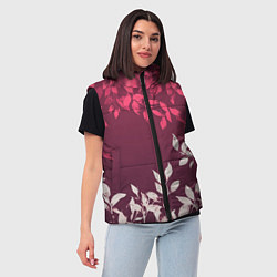 Женский жилет Листья на бордовом фоне - нейросеть, цвет: 3D-светло-серый — фото 2