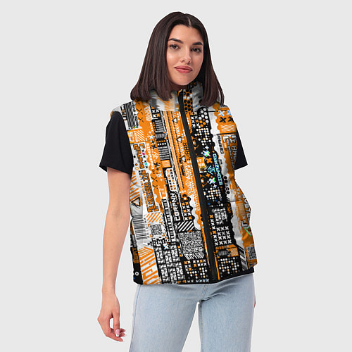 Женский жилет Киберпанк паттерн жёлтый / 3D-Красный – фото 3