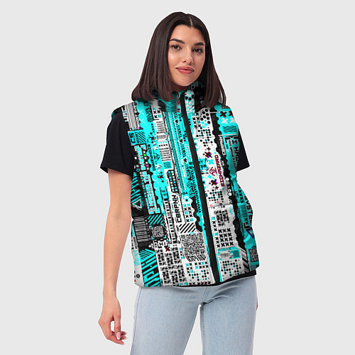 Женский жилет Киберпанк паттерн голубой / 3D-Красный – фото 3