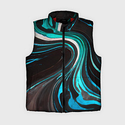 Женский жилет Волнистые бело-голубые линии на чёрном фоне