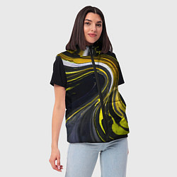 Женский жилет Волнистые бело-жёлтые линии на чёрном фоне, цвет: 3D-светло-серый — фото 2