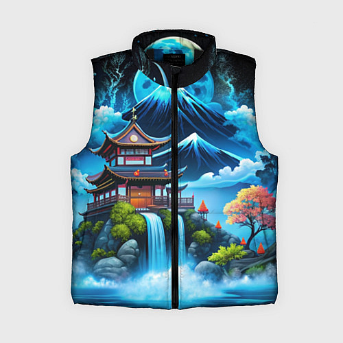 Женский жилет Водопад и горы Японии / 3D-Черный – фото 1