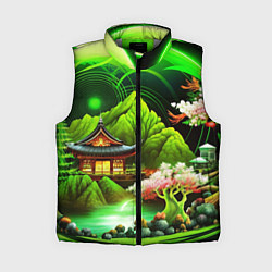 Женский жилет Природа Японии в зеленых цветах, цвет: 3D-светло-серый