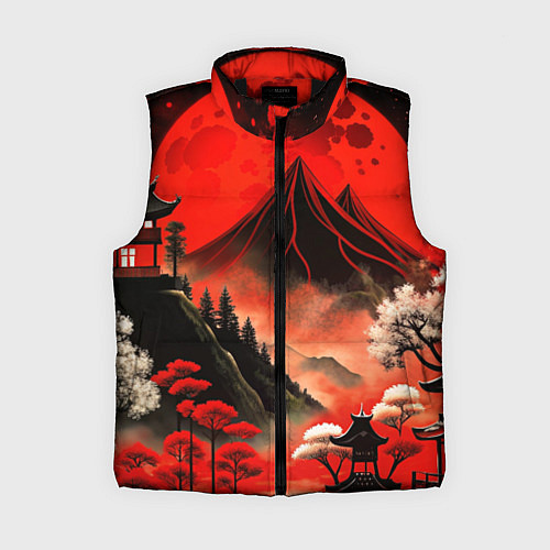 Женский жилет Япония природа в красном цвете / 3D-Черный – фото 1