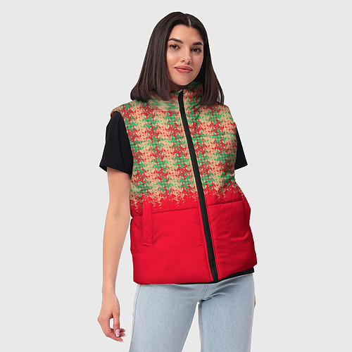 Женский жилет Красный с зелёным текстурированный / 3D-Красный – фото 3