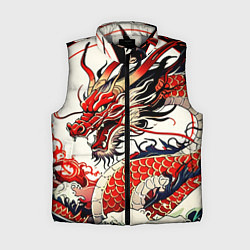 Женский жилет Красный дракон в японском стиле ирезуми, цвет: 3D-светло-серый