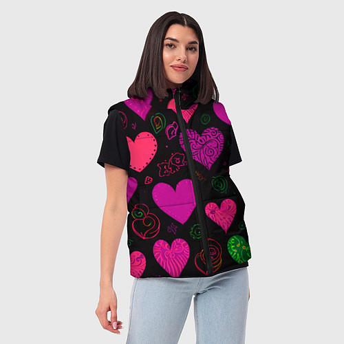 Женский жилет Сердечки на черном / 3D-Светло-серый – фото 3