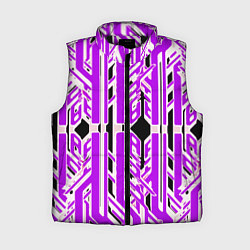 Женский жилет Бело-фиолетовые техно полосы на чёрном фоне