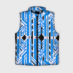 Женский жилет Бело-синие техно полосы на чёрном фоне